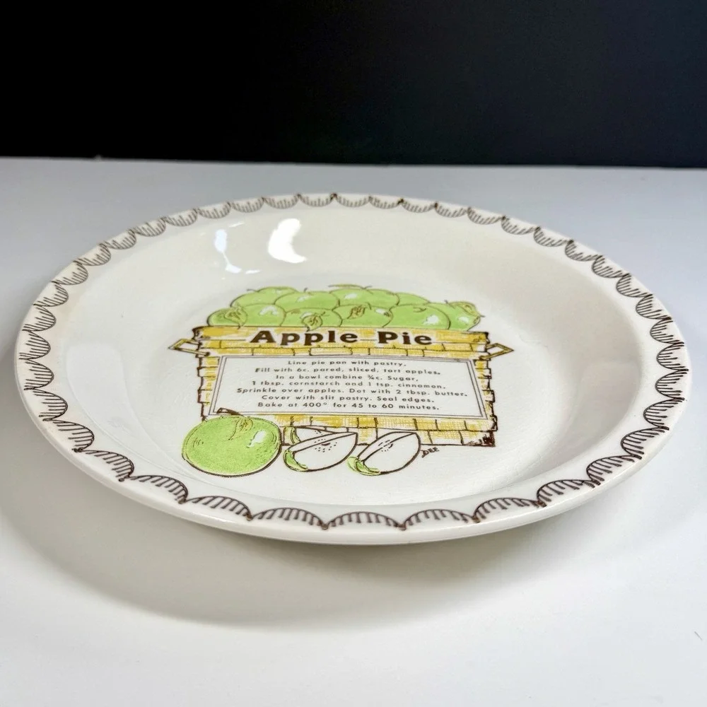 Vintage Apple Pie Recipe Pie Plate DEE Signed 10.25